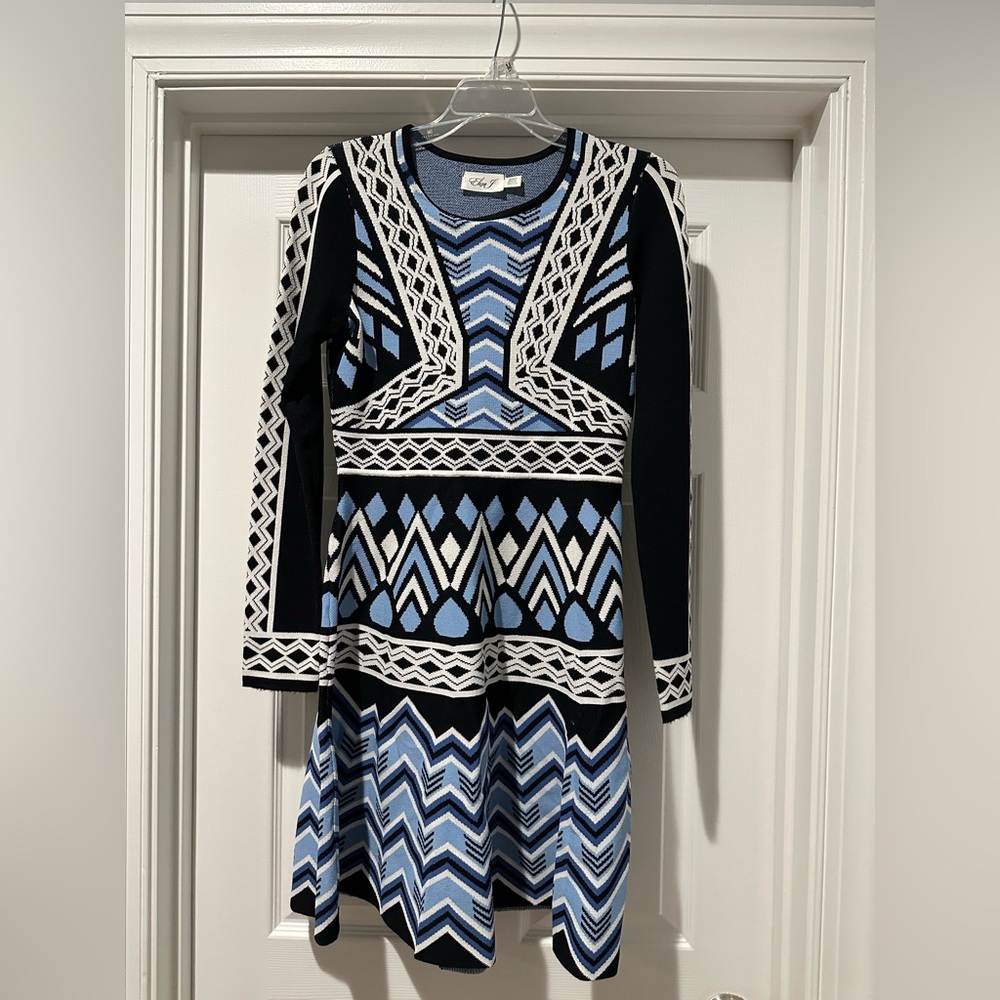 Eliza J Blue and Black Knit Dress